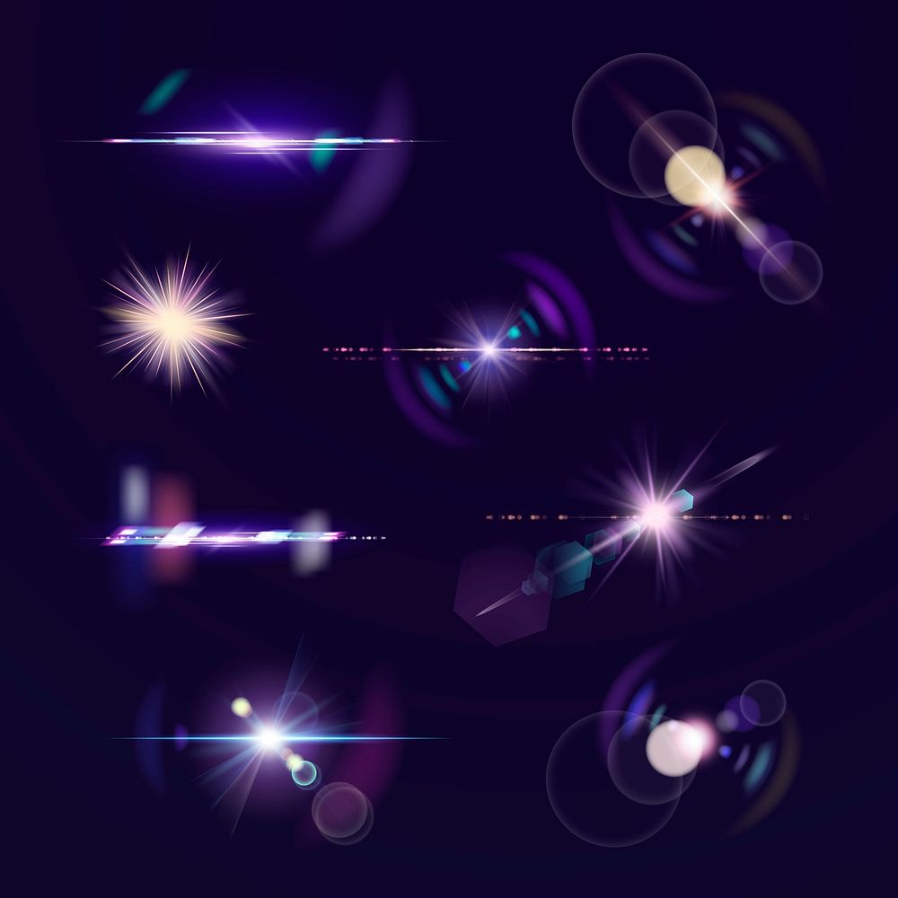 Purple abstract lens flare psd design elements set