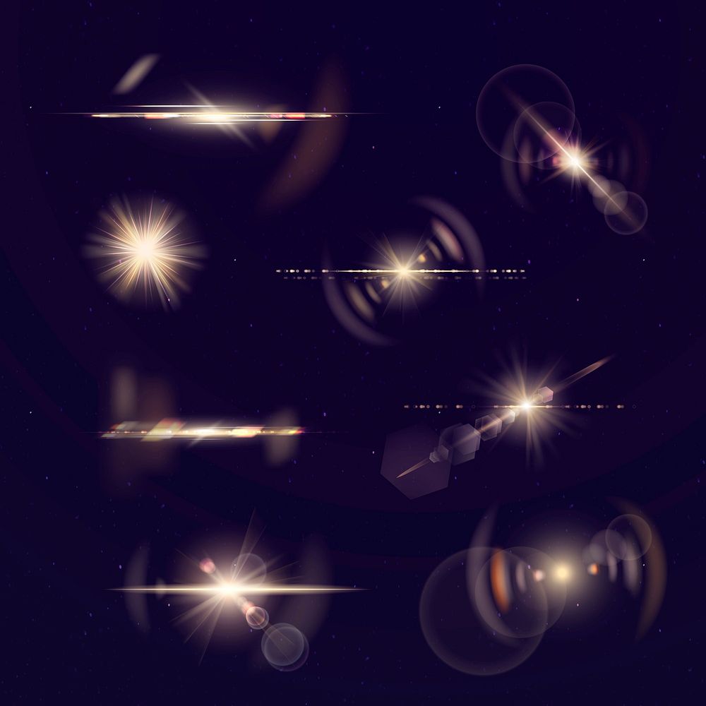 Glowing gold lens flare vector set