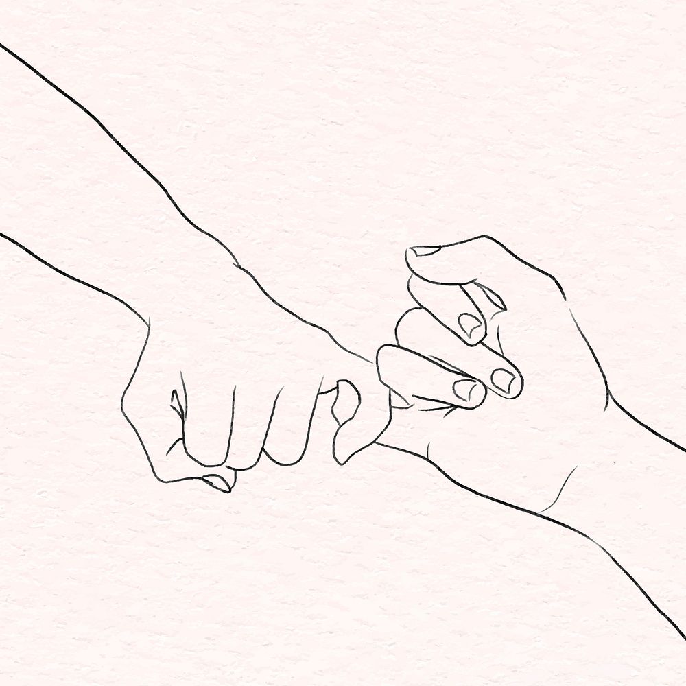 Romantic couple pinky promise vector grayscale sketch