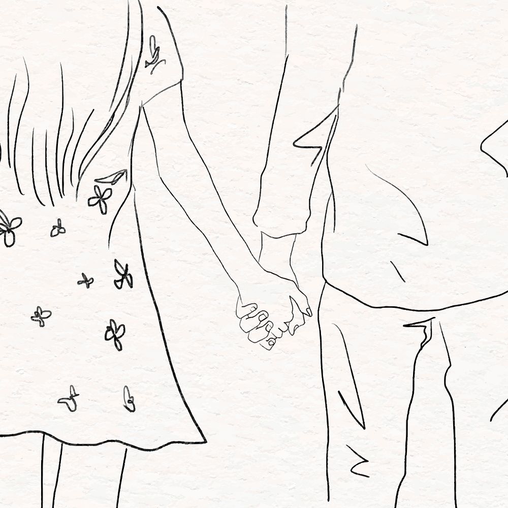 Couple holding hands vector grayscale romantic Valentine&rsquo;s illustration