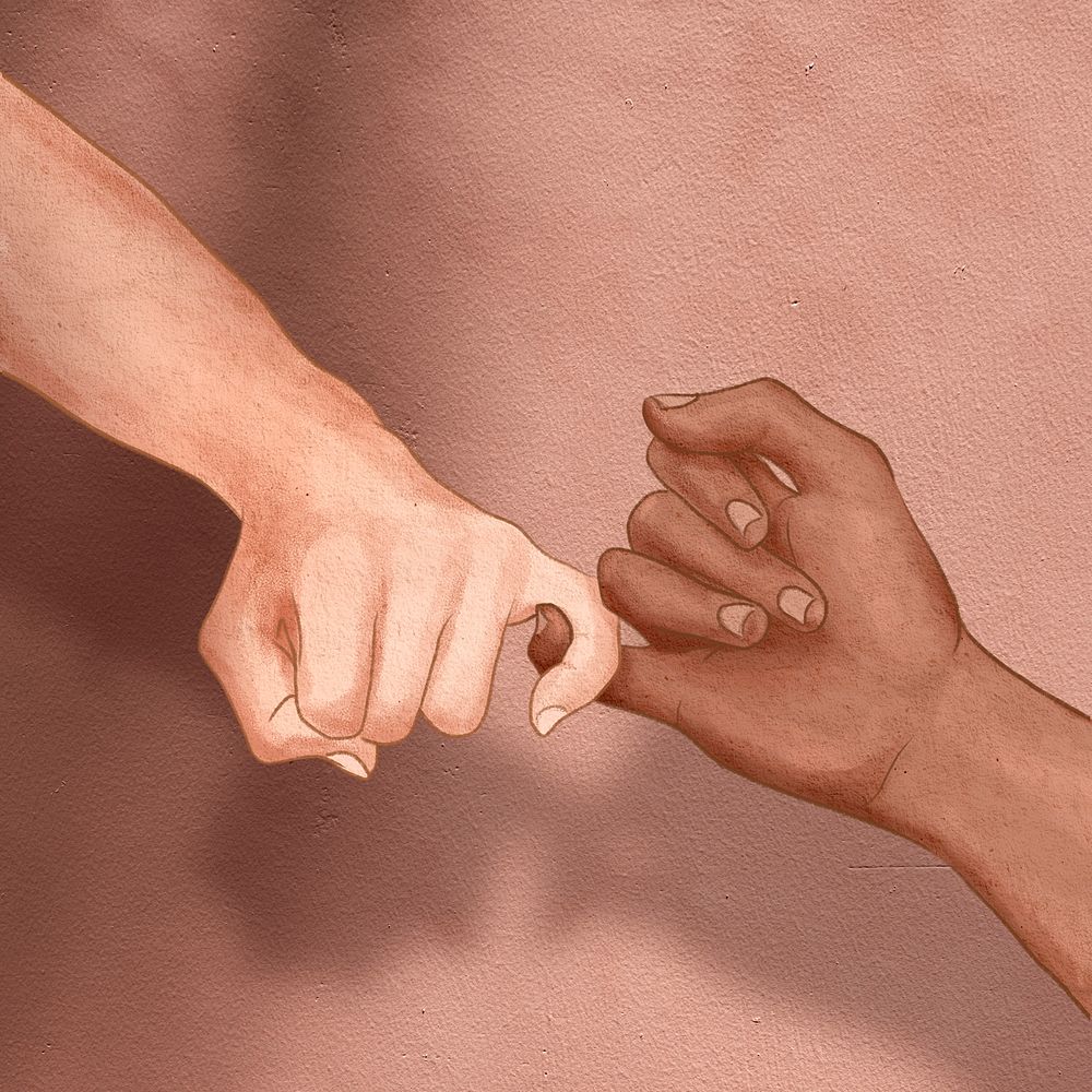 Diverse hands pinky promise psd aesthetic illustration social media post