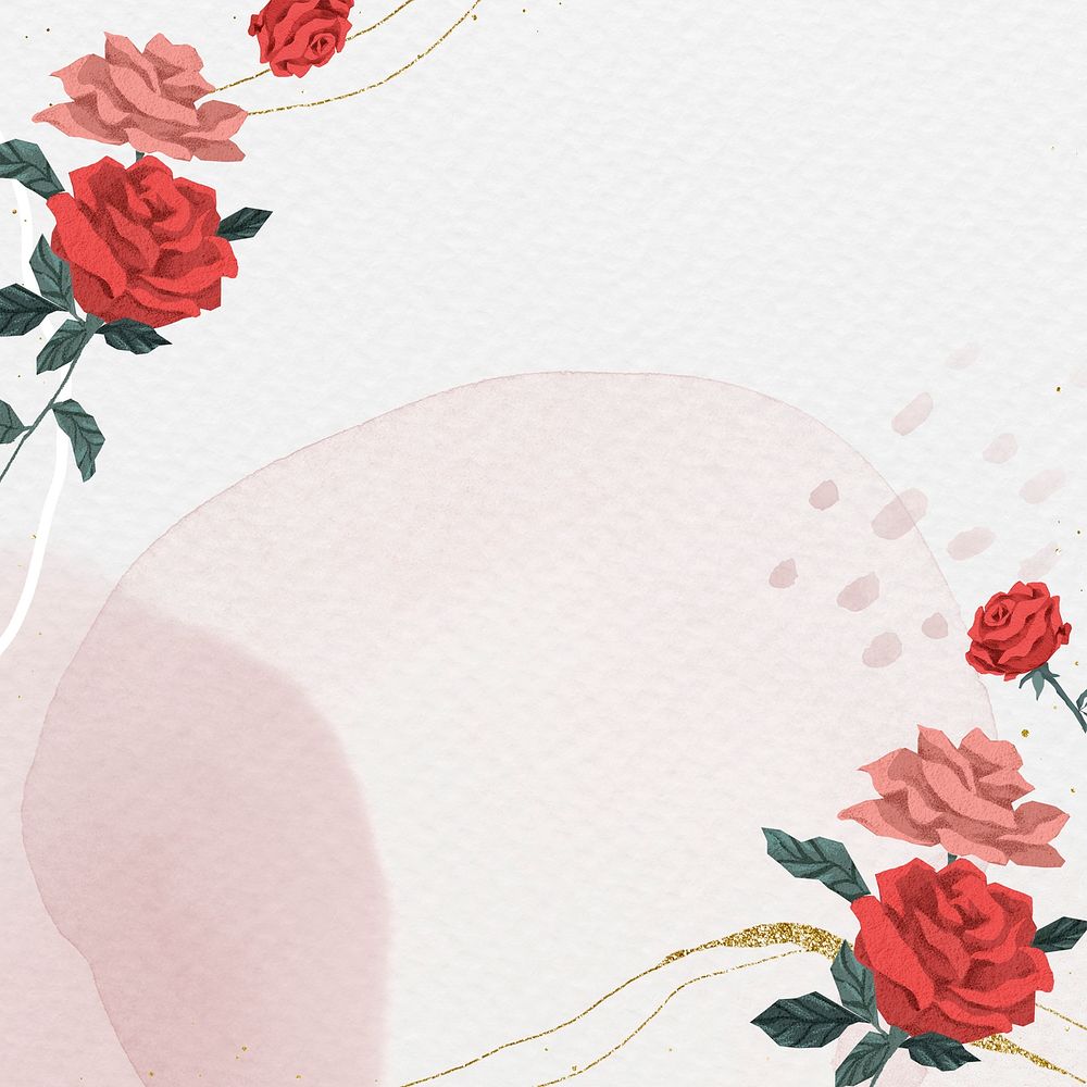 Romantic Valentine&rsquo;s roses border with watercolor background