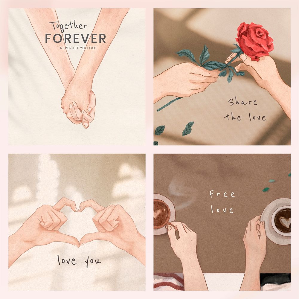 Valentine’s day illustration templates vector for marketing social media post set