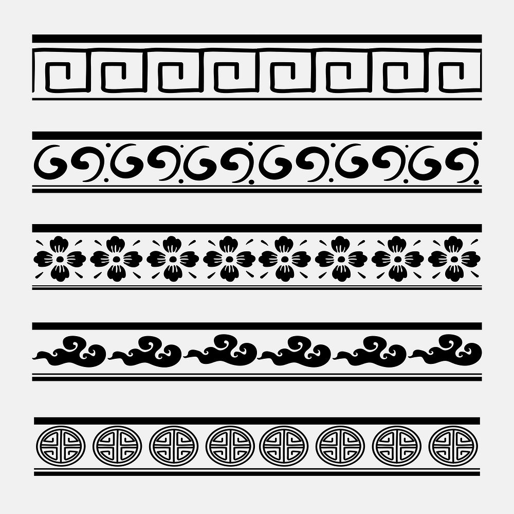 Traditional Chinese pattern brush vector black set compatible with AI