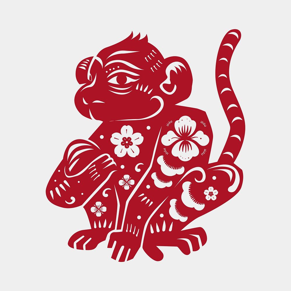 Chinese monkey animal psd sticker red new year illustration