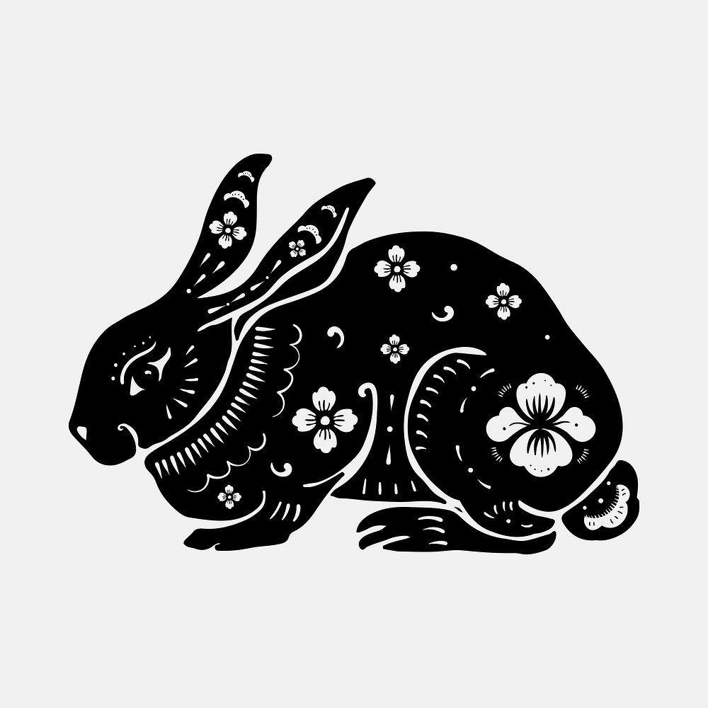 Rabbit year black vector traditional Chinese zodiac sign sticker