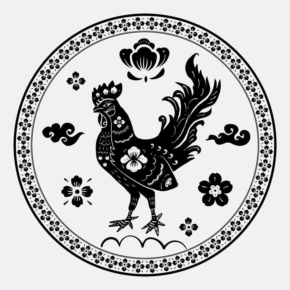 Chinese rooster animal badge black new year design element