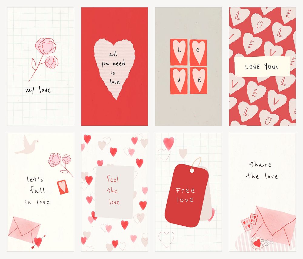 Mobile wallpaper template vector for valentine's day set