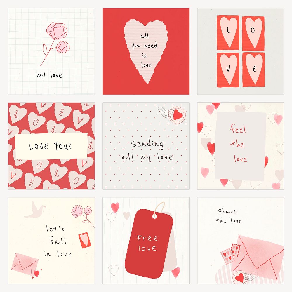 Heart Instagram post template vector for valentine's set