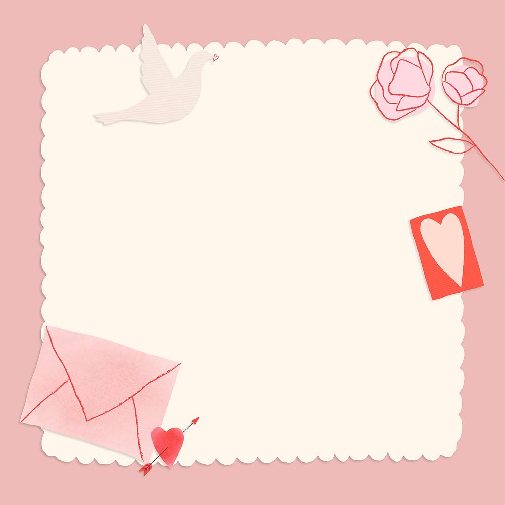 Romantic hand-drawn frame psd for Valentine&rsquo;s day
