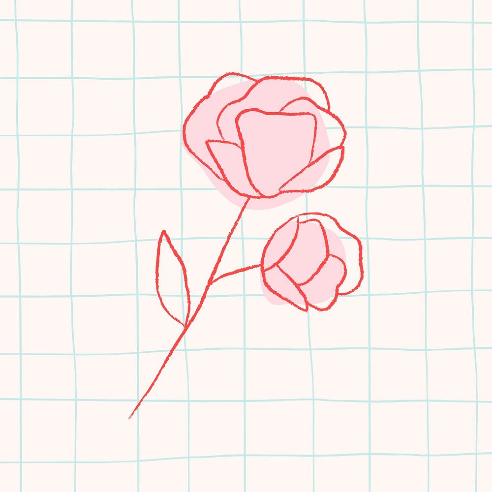 Romantic pink rose vector doodle design element