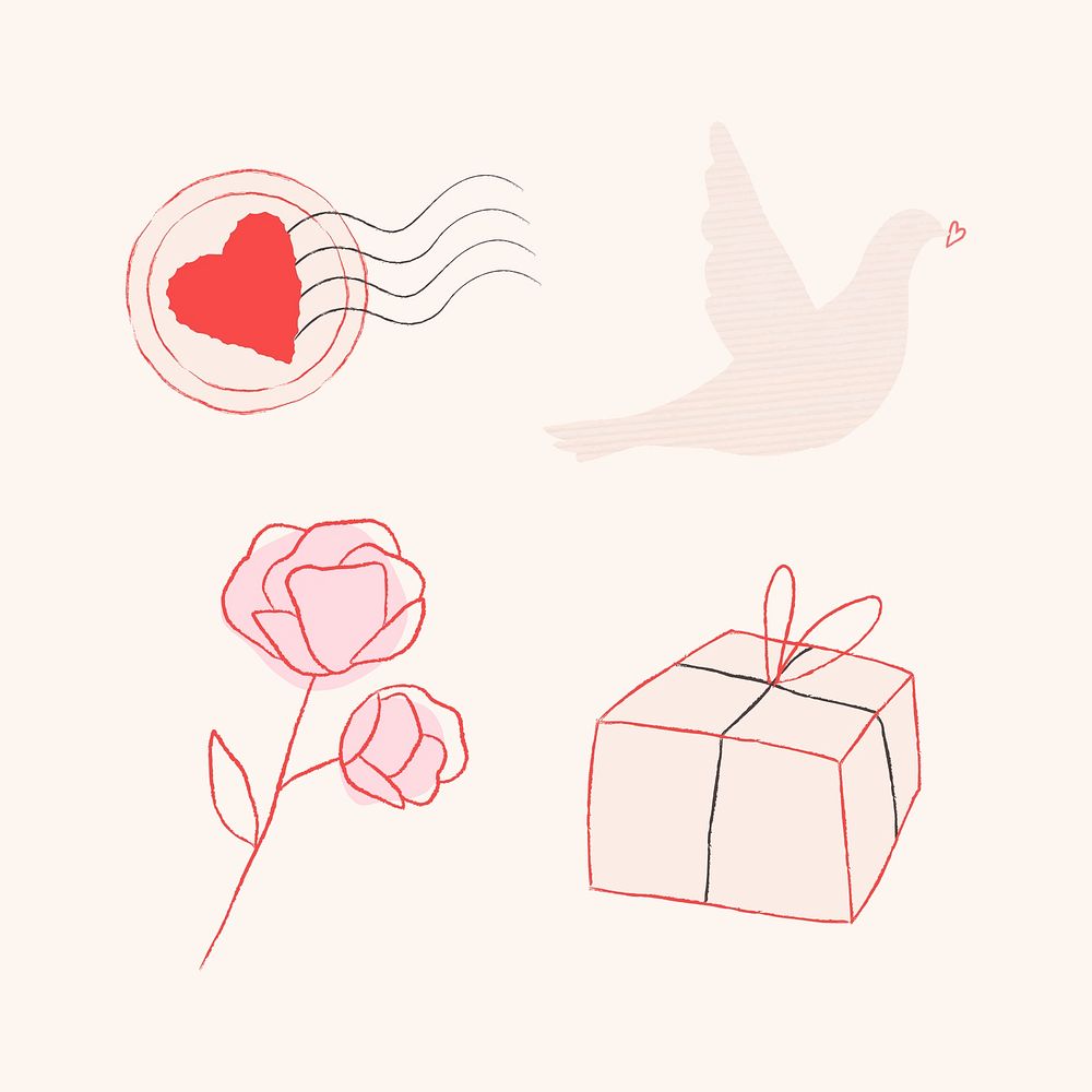 Love messenger psd doodle design elements set