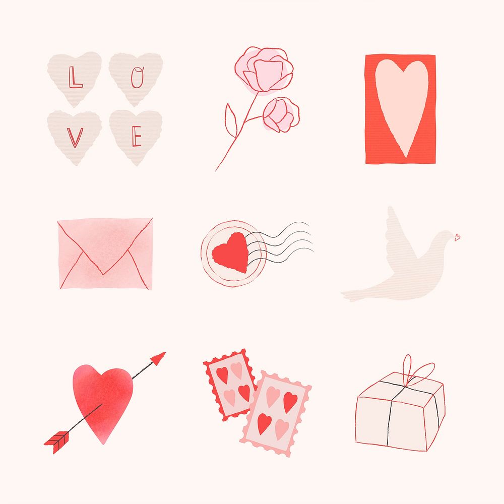 Spread the love vector doodle design elements set