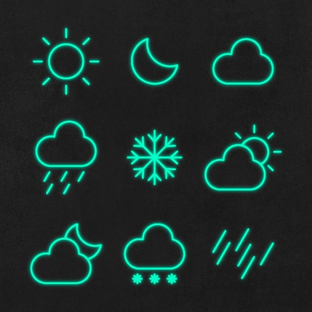 Neon weather widget set vector user interface