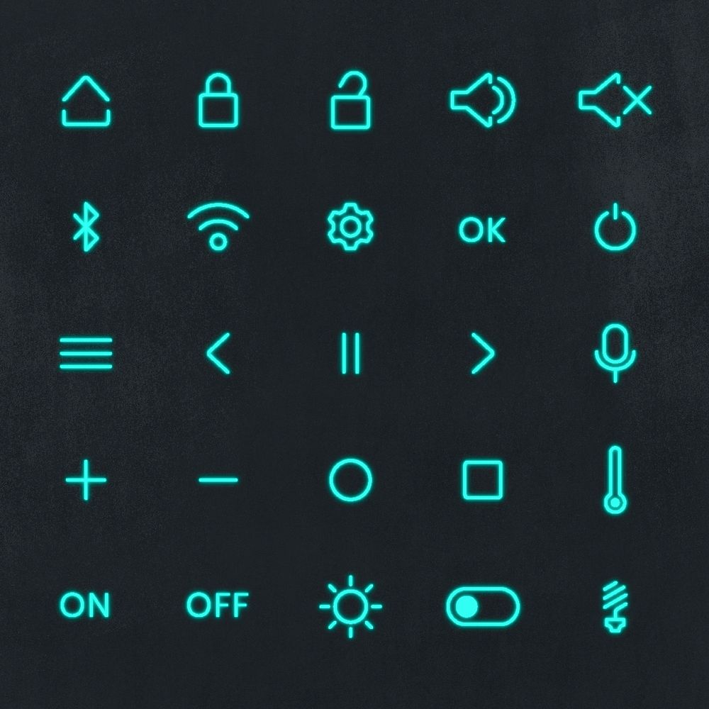 Glowing neon blue shortcuts vector set