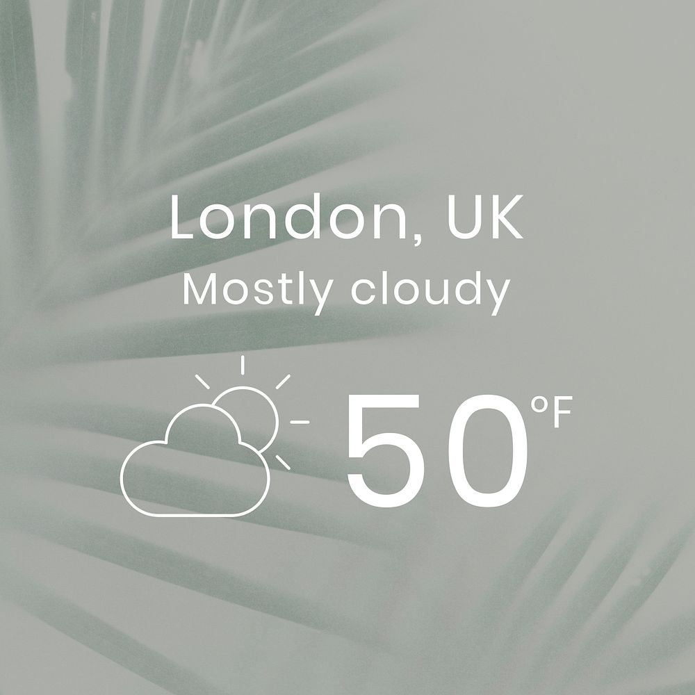 Mostly cloudy London psd widget on green background