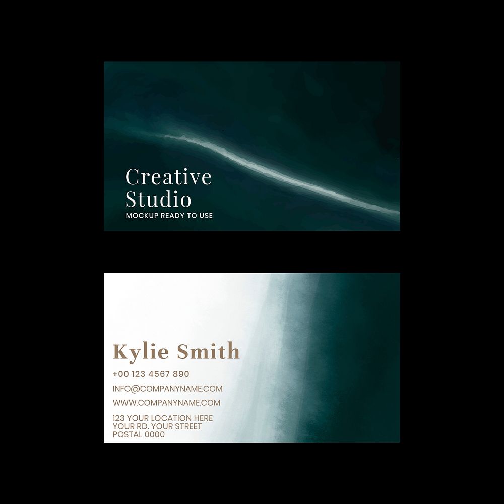 Business card editable template vector ocean with black background