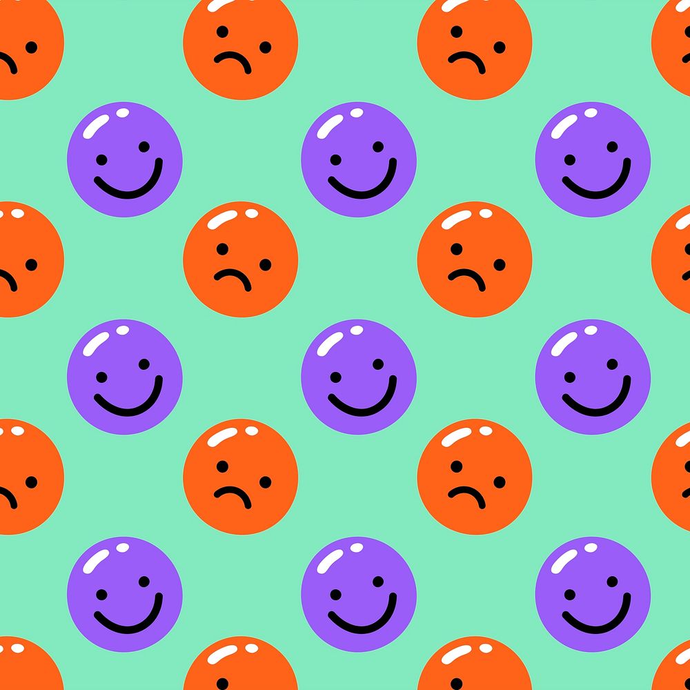 Happy and sad emoji psd pattern in funky bright colors