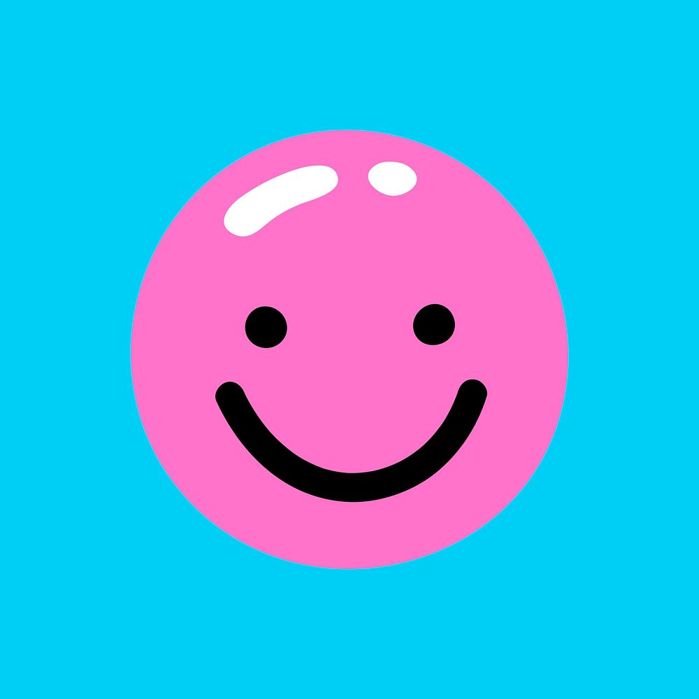 Cute pink smiley isolated on light blue background
