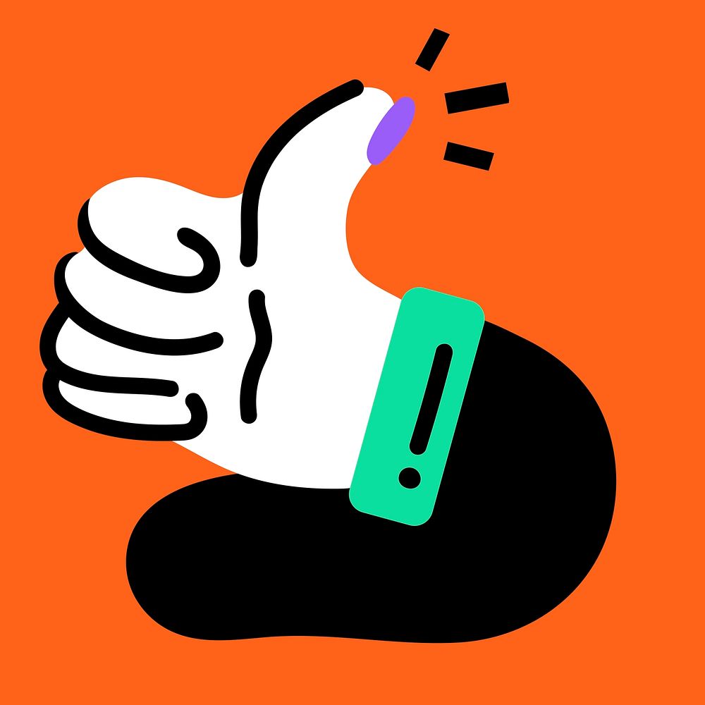 Thumbs-up gesture symbol in funky green and orange