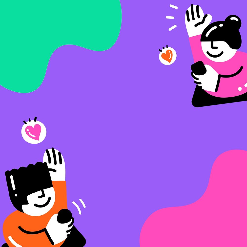 Cute avatar couple sending love through smartphone in funky concept