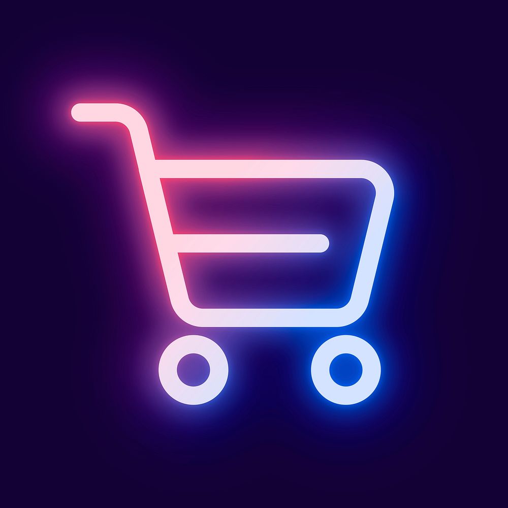 Shopping cart pink icon psd for social media app neon style