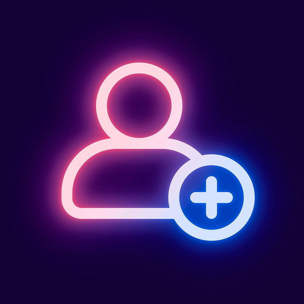 Add friend pink icon vector for social media app neon style