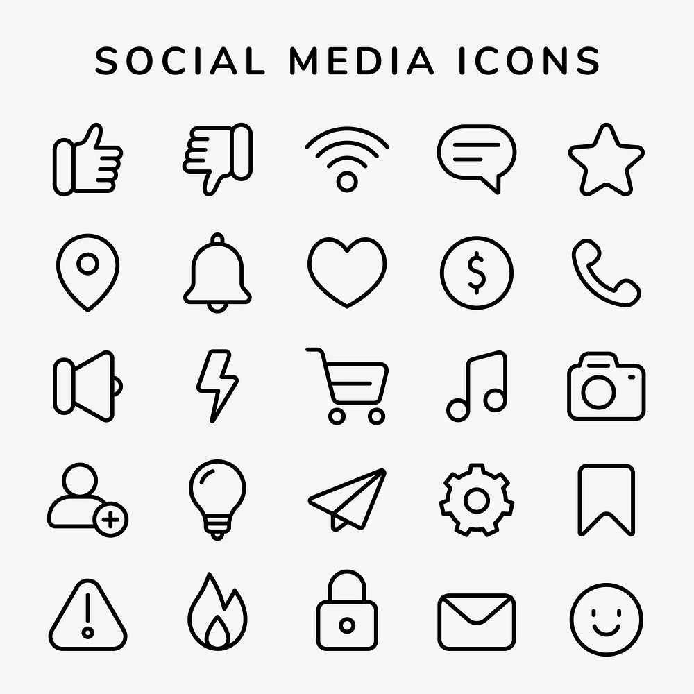 Social media outlined icon vector set with black