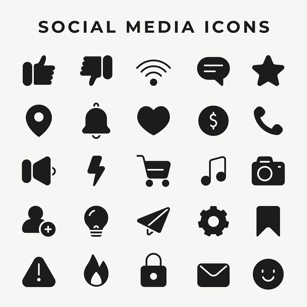 Filled social media icon vector set in black