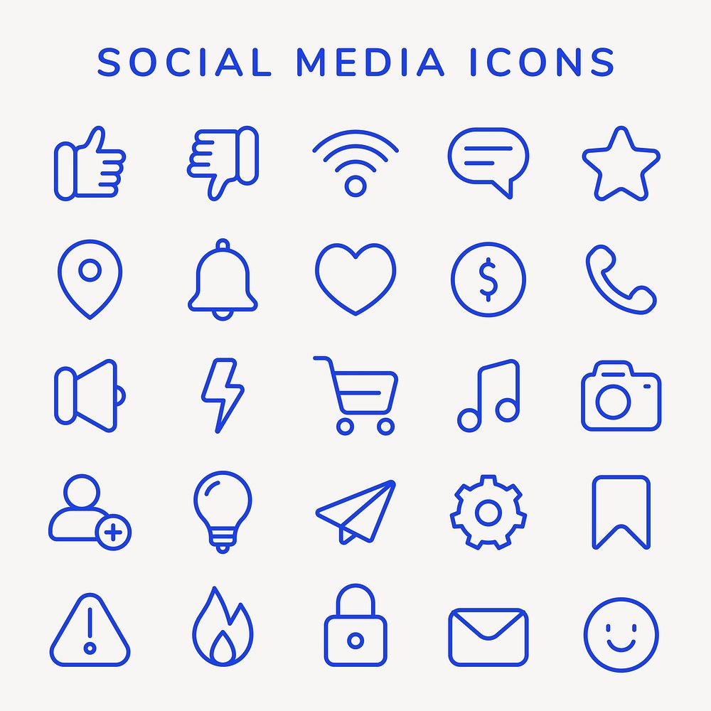 Social media outlined icon psd set with blue