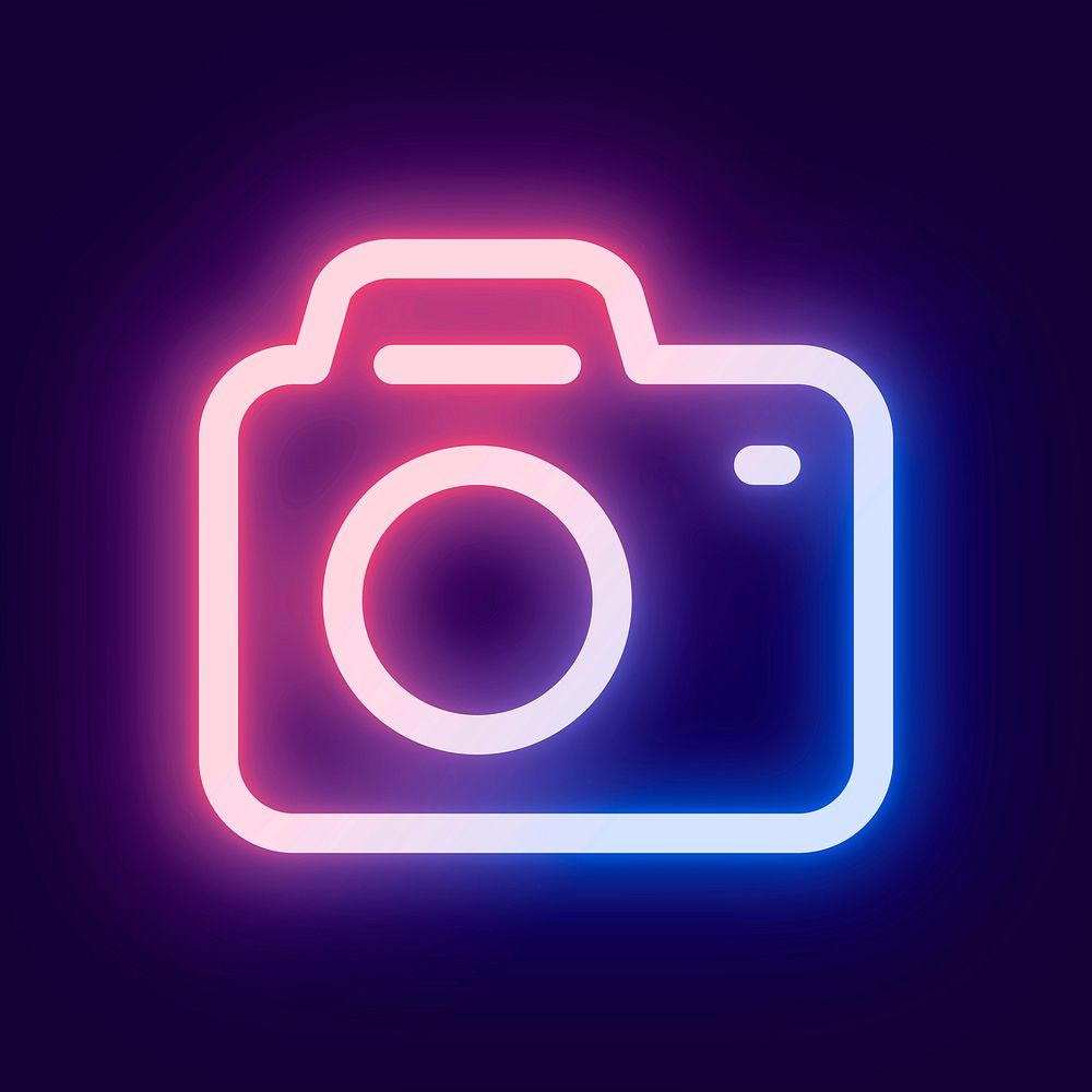Camera neon pink icon vector for social media app