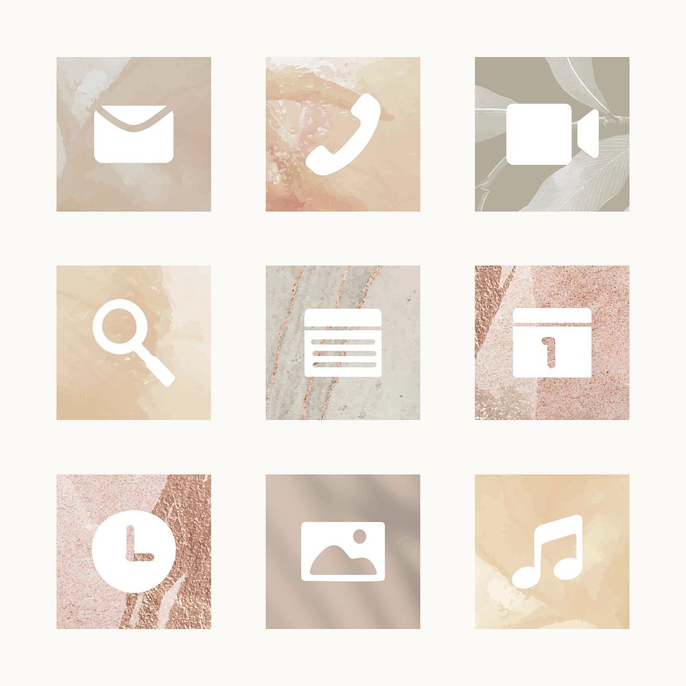Aesthetic app icons psd earth tone theme for mobile phone collection