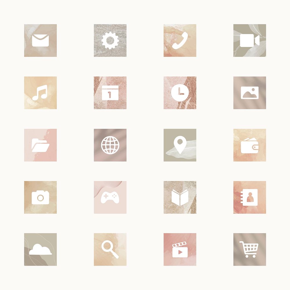 Mobile app icons vector in aesthetic beige theme set