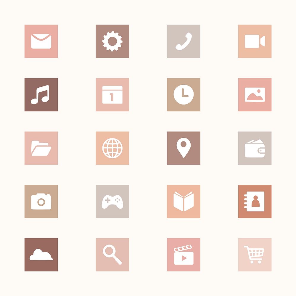 Mobile app icons vector beige theme simple flat style collection