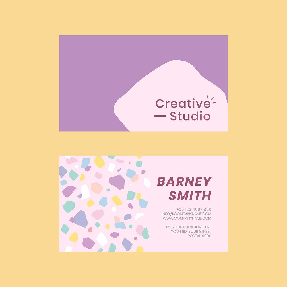 Name card template psd in cute pastel polka dots pattern