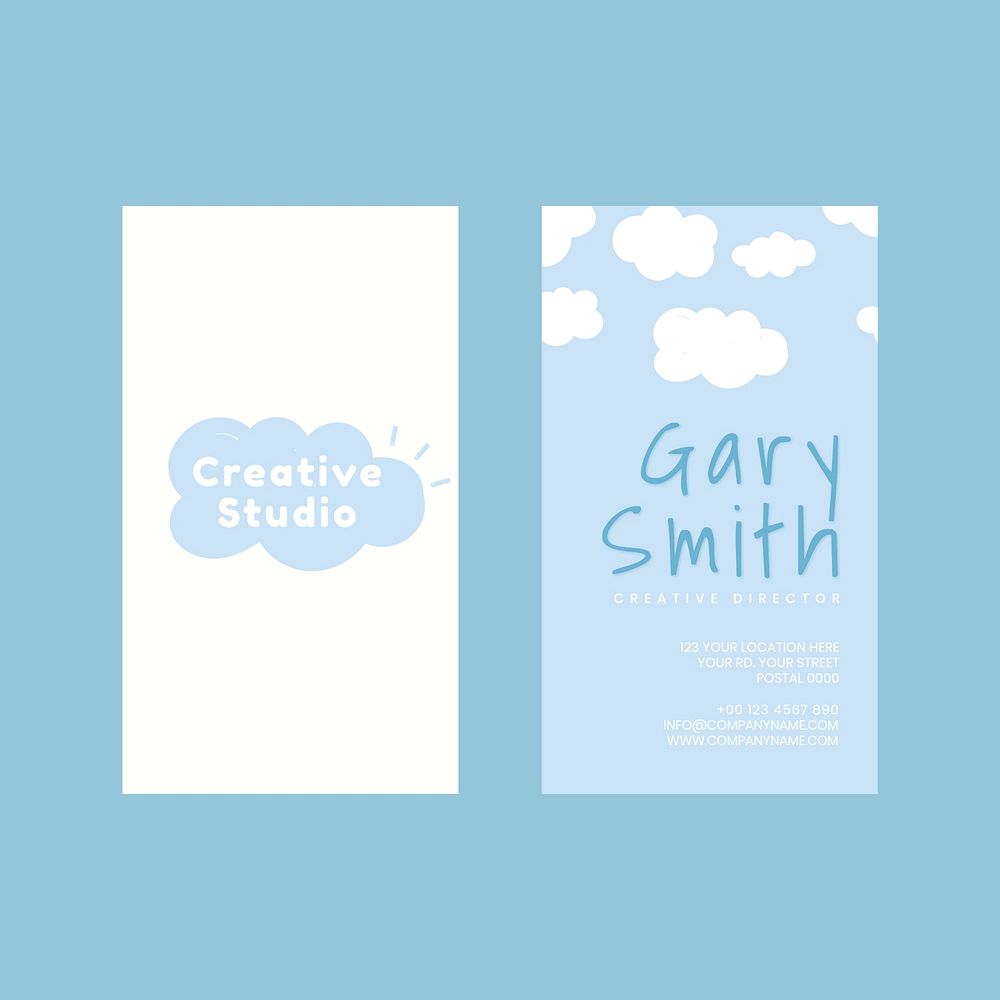 Editable name card template vector in clouds and blue sky pattern