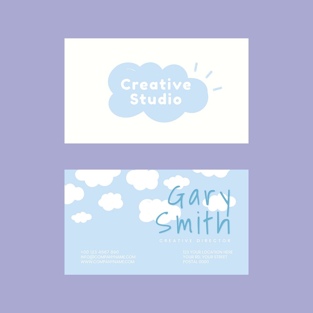 Editable name card template vector in clouds and blue sky pattern