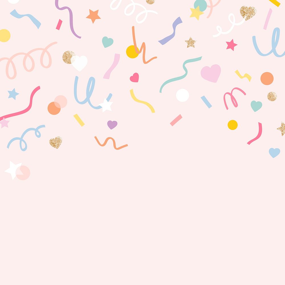 Confetti background vector in cute pastel pink pattern