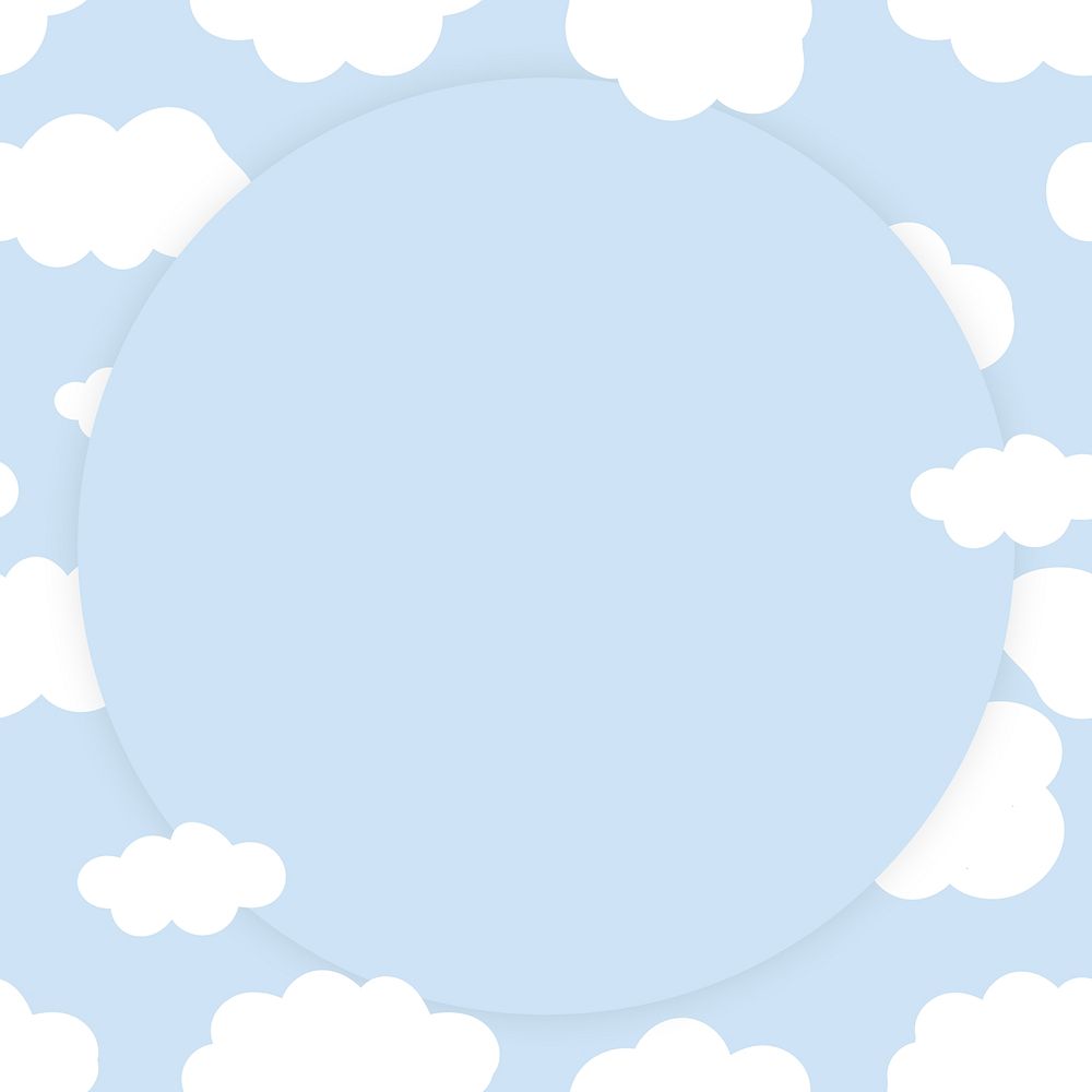 Cloudy sky frame psd in cute pastel pattern