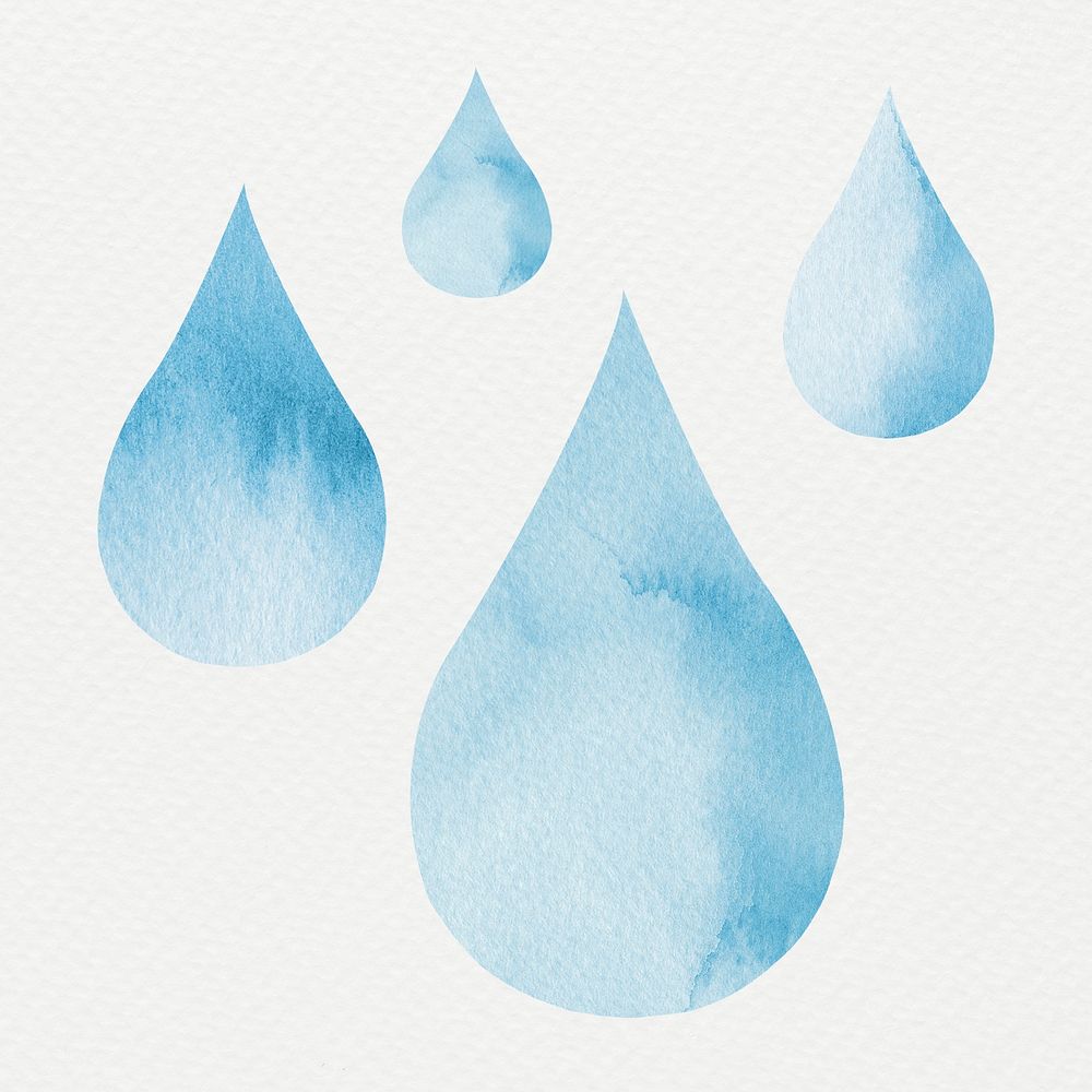Water drop psd blue watercolor design element set