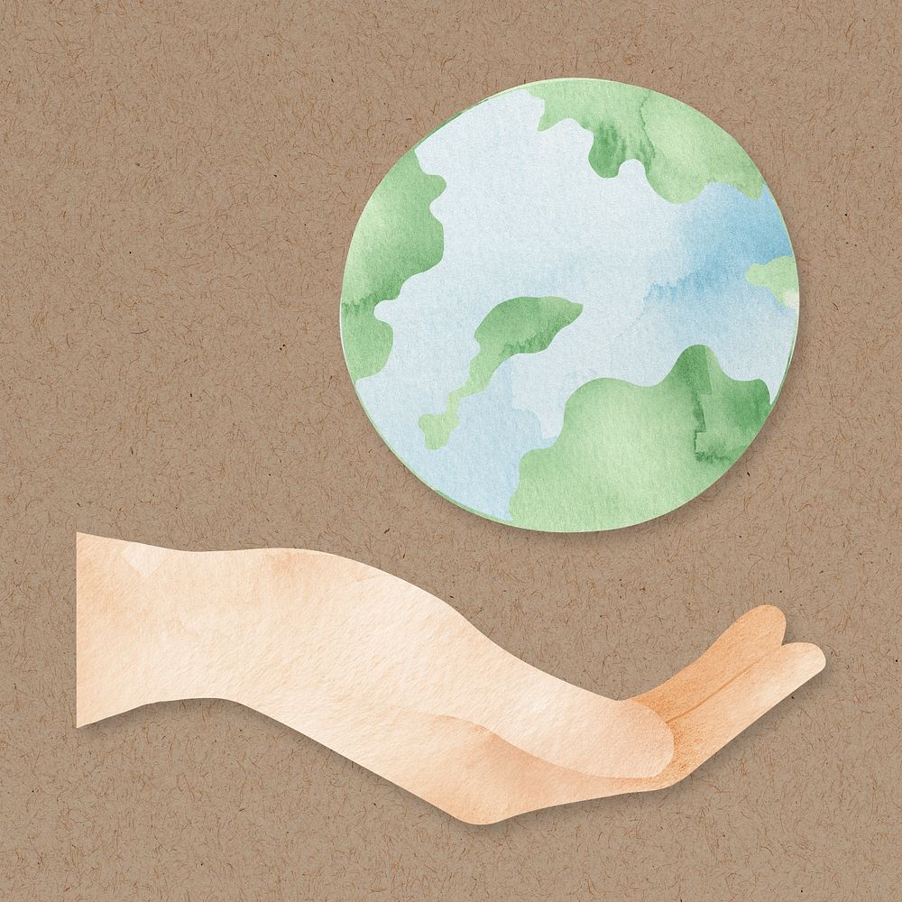Earth psd hand holding our planet design element