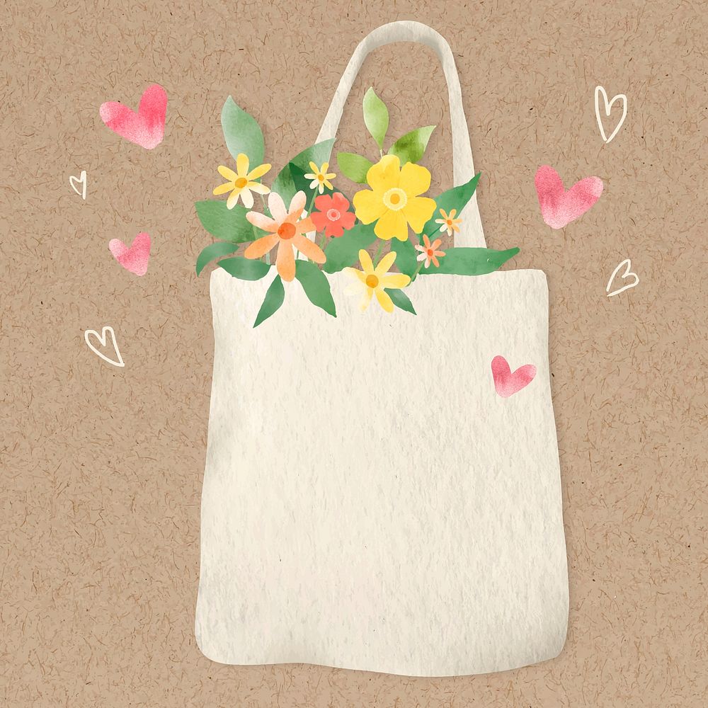 Cloth bag with flowers vector design element