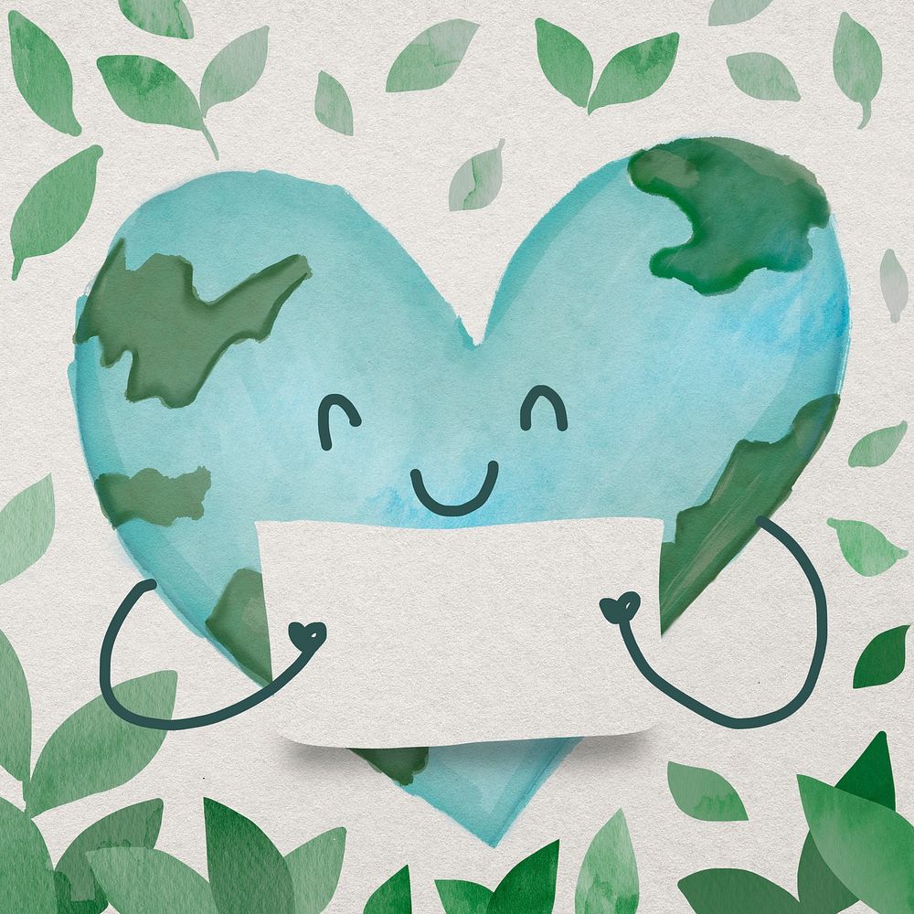 Environment conservation watercolor background with globe in heart-shape illustration