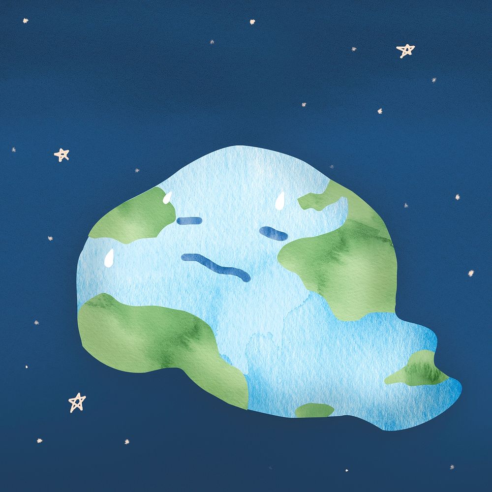 Global warming background psd with melting earth in watercolor illustration  