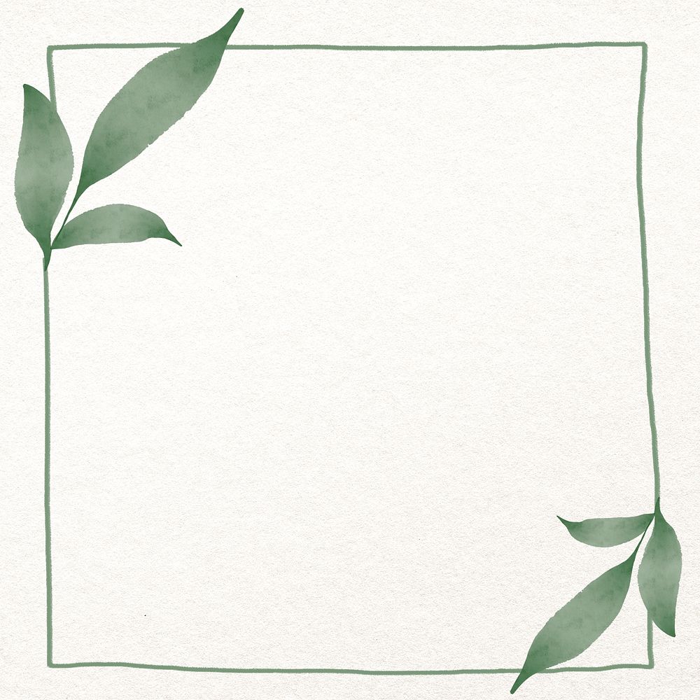 Leaf square frame psd in watercolor green