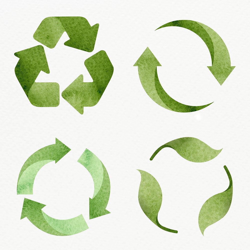 Green recycling symbol psd design element set