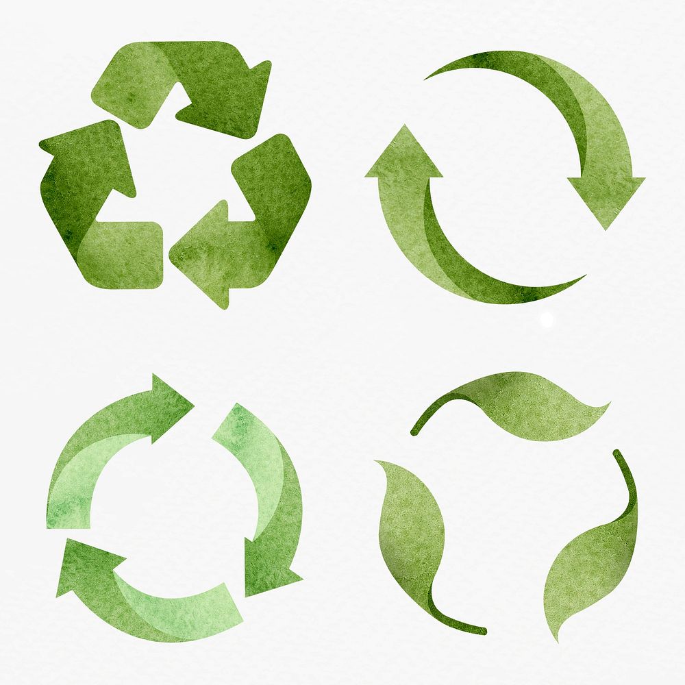 Green recycling symbol vector design element set