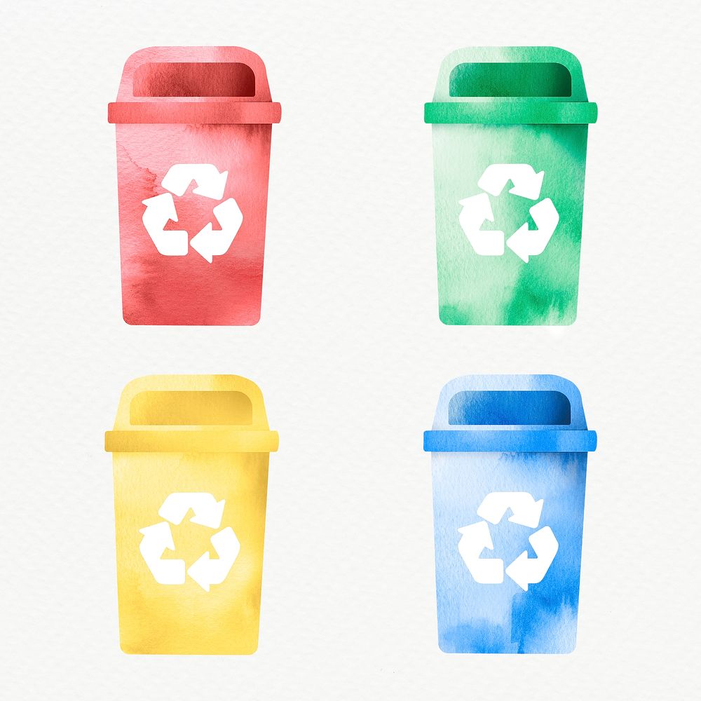 Bins recycling trash colorful psd container design element set