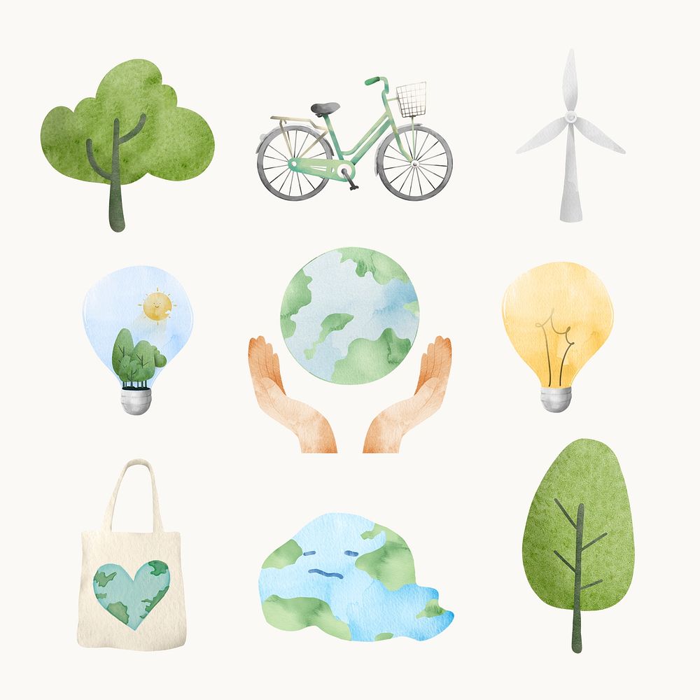 Save the world psd in watercolor design element set