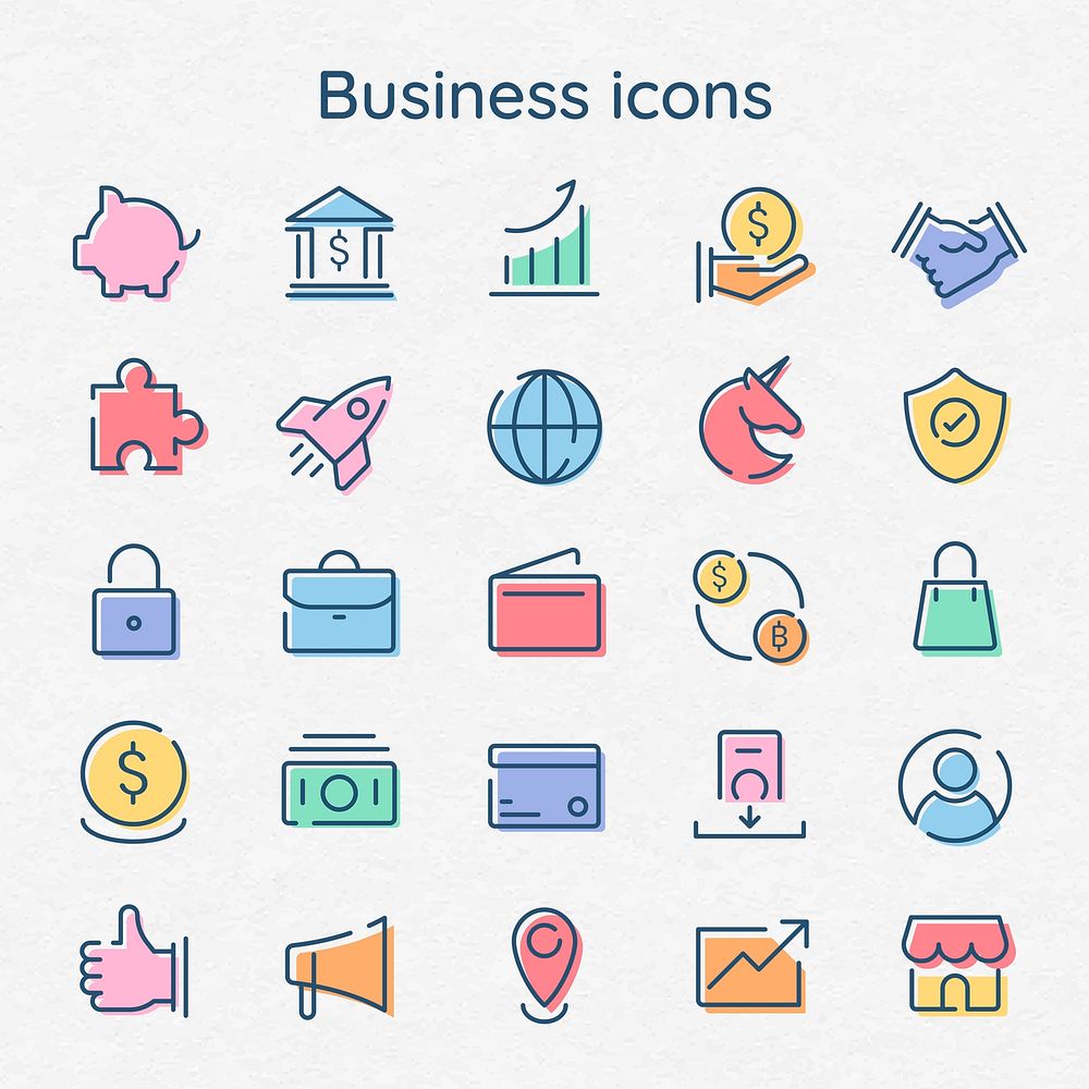 Business marketing icon psd colorful minimal line set